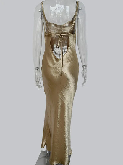 Spaghetti Strap Backless Summer Dress Women Satin Long Dress Elegant Bodycon Party Dresses - The Clothing Company Sydney