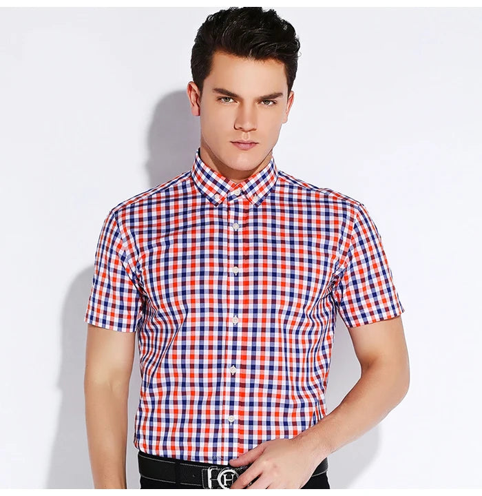 Plaid Checked Cotton Men Shirts Pocket-less Design Short Sleeve Summer Casual Standard-fit Button-down Thin Shirt The Clothing Company Sydney