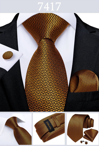 Fashion Men's Tie Luxury Gold Blue Black Striped Paisley Silk Wedding Tie For Men Designer Hanky Cufflinks Gift Tie Set - The Clothing Company Sydney
