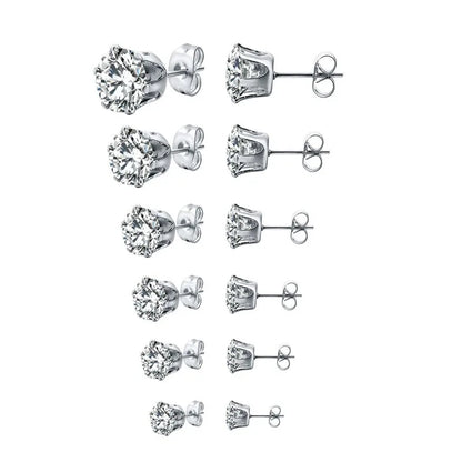 3-8mm Small Black Silver Colour Earrings Stone CZ Crystal Ear Studs Surgical Steel Cubic Unisex Accessories - The Clothing Company Sydney