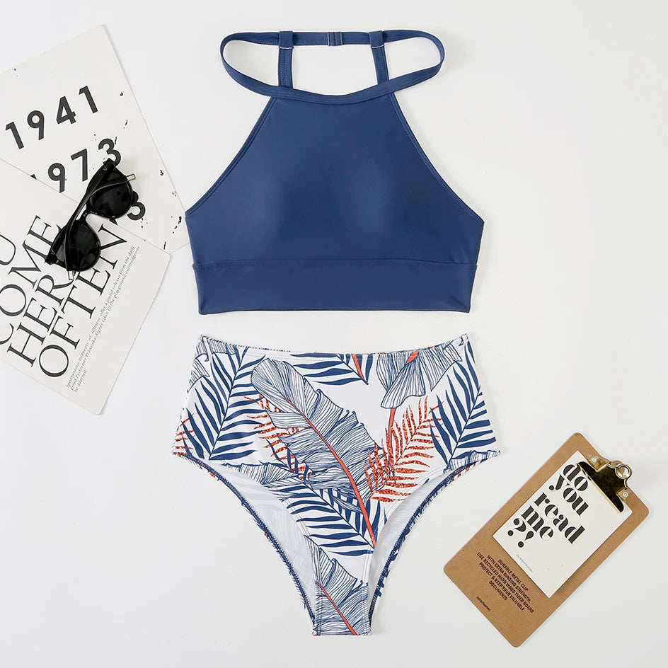 2 Piece High Neck Swimsuit Female Two Piece Swimwear Women High Waist Bikini Set Beach Wear for Bathing Suit The Clothing Company Sydney