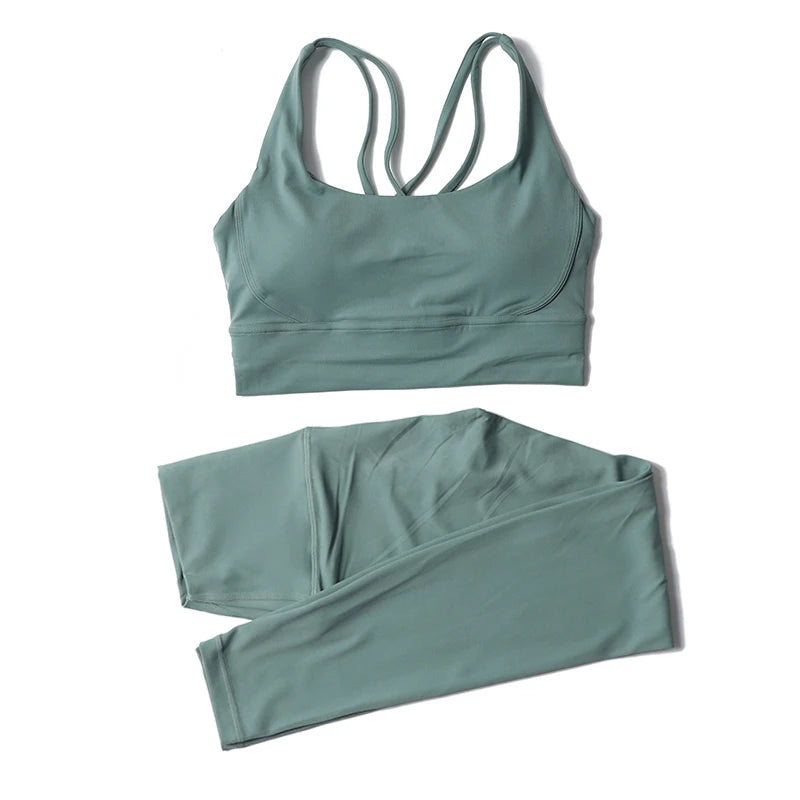 Nylon Yoga Set Women's Tracksuit Gym Fitness Set Woman 2 Piece Leggings Sports Bra Breathable Sportwear