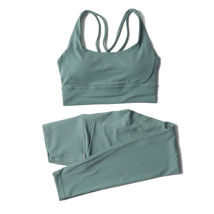 Nylon Yoga Set Women's Tracksuit Gym Fitness Set Woman 2 Piece Leggings Sports Bra Breathable Sportwear