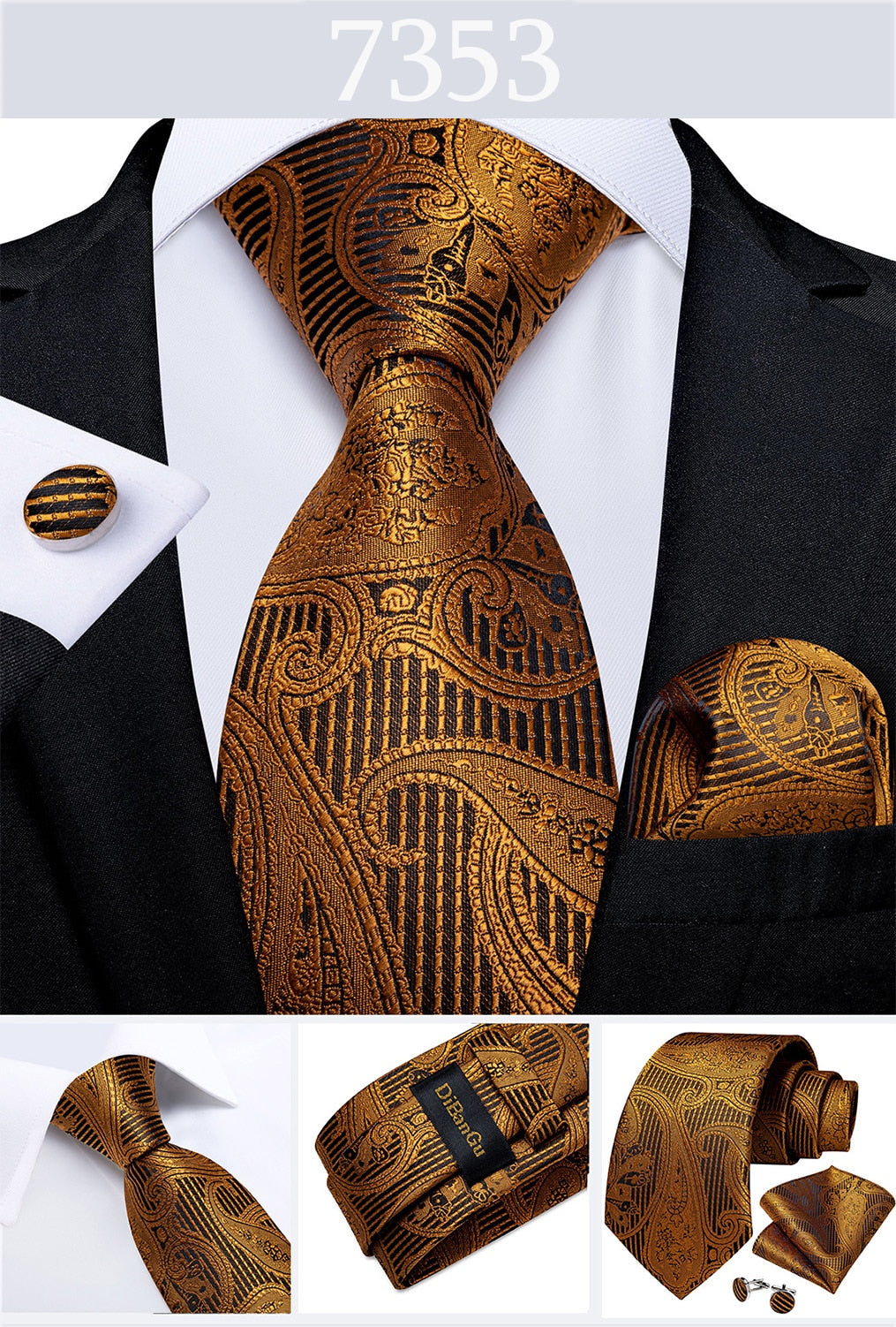 Men's Tie Luxury Yellow Blue Striped Paisley Plaid Silk Wedding Tie For Men's Designer Hanky Cufflinks Gift Tie Set The Clothing Company Sydney