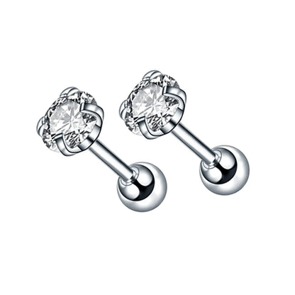 3-8mm Small Black Silver Colour Earrings Stone CZ Crystal Ear Studs Surgical Steel Cubic Unisex Accessories - The Clothing Company Sydney