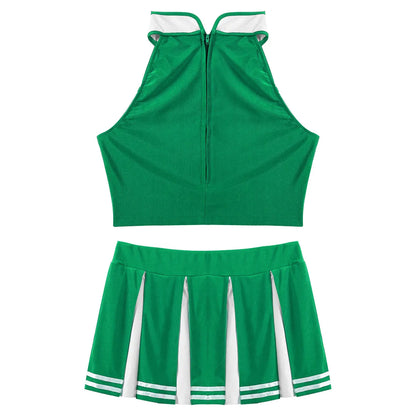 Women's Cheerleading Costume Uniform Carnival Cosplay Outfit Stand Collar Sleeveless Crop Top with Mini Pleated Skirt - The Clothing Company Sydney