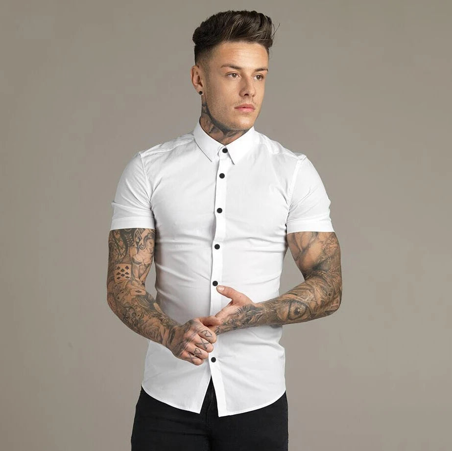 Slim Fit Button Short Sleeve Shirts Men Casual Sportswear Dress Shirt Male Hipster Shirts Tops Fitness Clothing The Clothing Company Sydney
