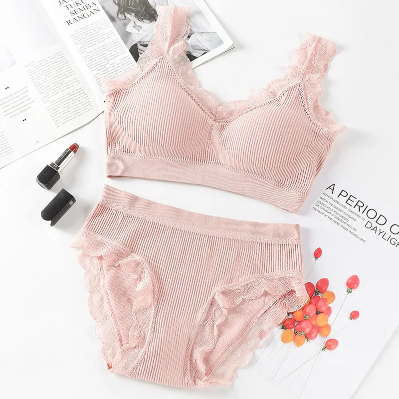 2 Piece Lace Underwear Set Padded Bra Set Women's Underwear Brassiere Fitness Crop Top Set - The Clothing Company Sydney
