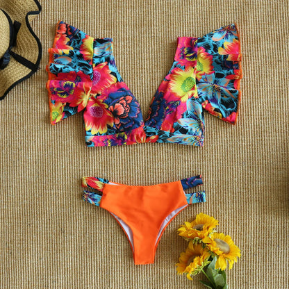 2 Piece Ruffle Bikini Set Brazilian V Neck Push Up Swimwear Women Swimsuit Bathing Suit Strappy Beach Wear - The Clothing Company Sydney