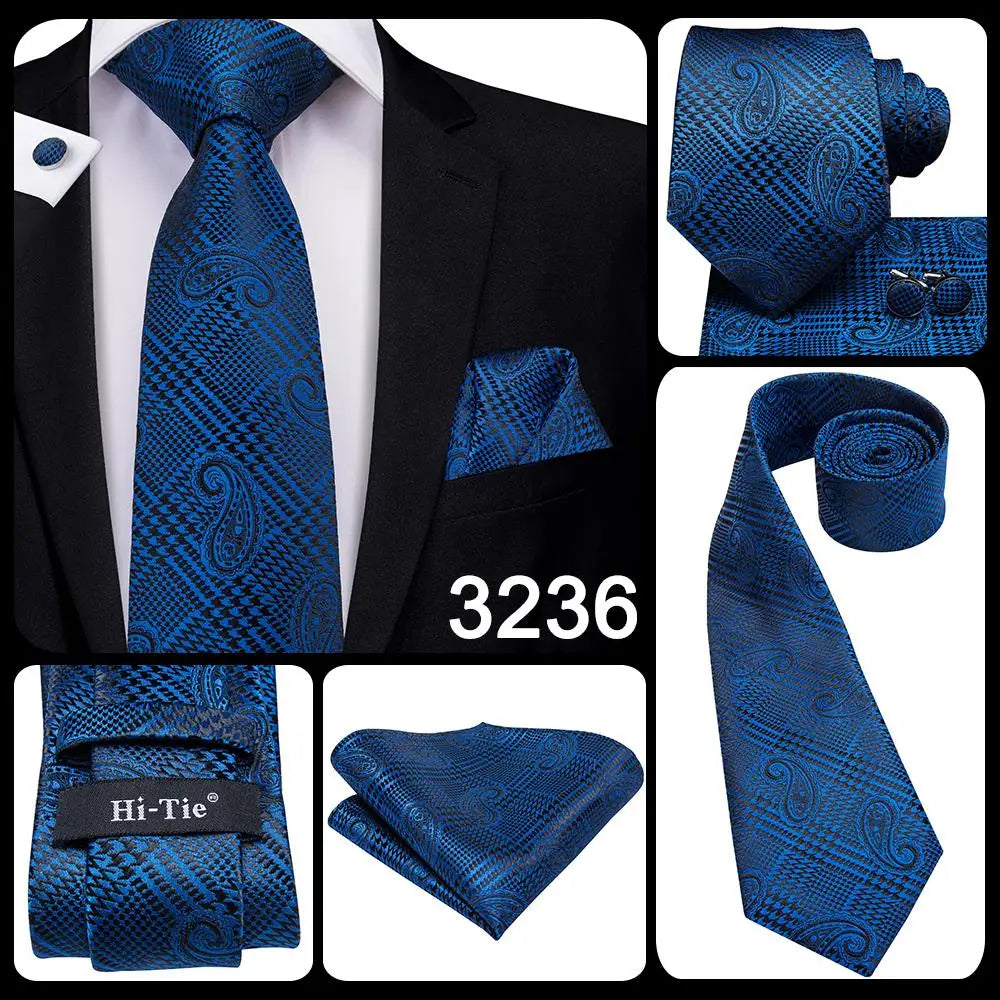 Blue Paisley Silk Tie Set – Necktie, Cufflinks & Hanky for Men The Clothing Company Sydney