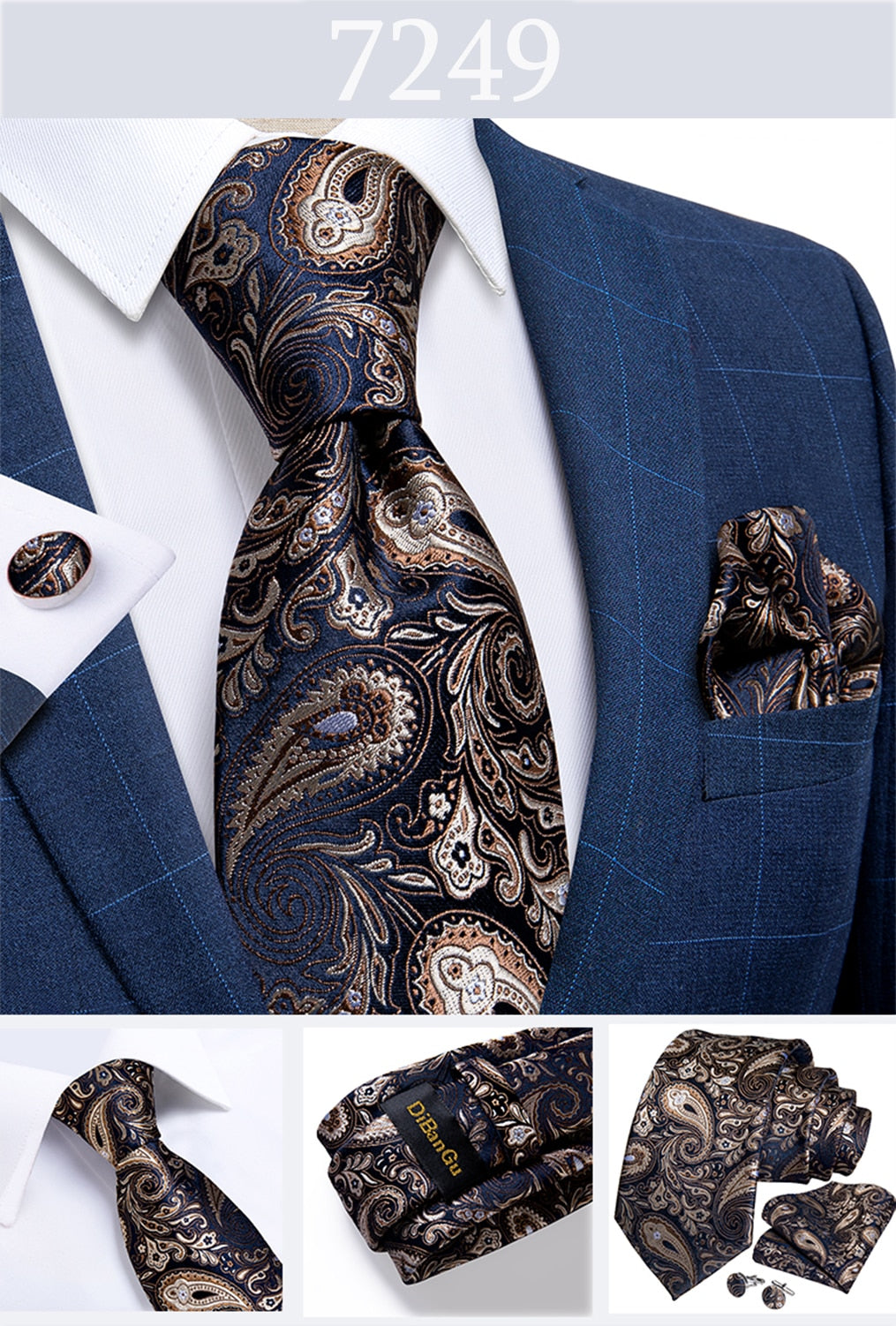 Men's Tie Luxury Yellow Blue Striped Paisley Plaid Silk Wedding Tie For Men's Designer Hanky Cufflinks Gift Tie Set The Clothing Company Sydney