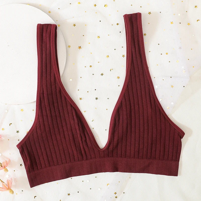 Deep V-neck Seamless Bra Push Up Bras For Women Bralette Lingerie Female Low Back Sleep Underwear Unlined Crop Top The Clothing Company Sydney