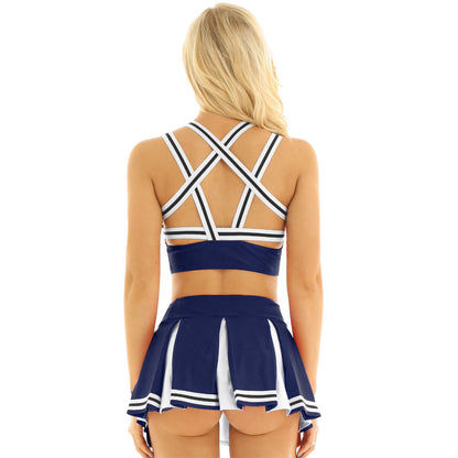 Women's Cheerleading Uniform Set Sleeveless Crop Top with Mini Pleated Skirt Cosplay Sports Stage Outfits - The Clothing Company Sydney