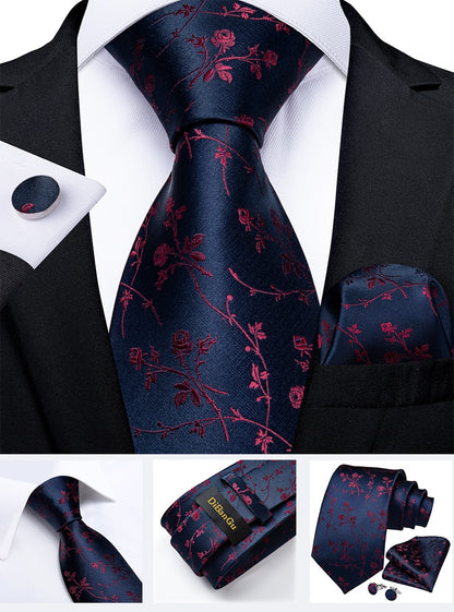 Classic Navy Blue Men's Tie Striped Paisley Floral Necktie Pocket Square Cufflinks Business Tie Set Cravat Gift For Men The Clothing Company Sydney