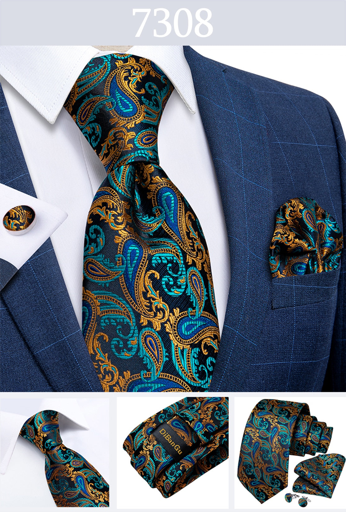 Men's Tie Teal Green Paisley Novelty Design Silk Wedding Tie for Men Handky cufflink Tie Set Party Business Fashion Set The Clothing Company Sydney