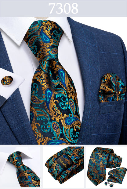 Men's Tie Teal Green Paisley Novelty Design Silk Wedding Tie for Men Handky cufflink Tie Set Party Business Fashion Set The Clothing Company Sydney
