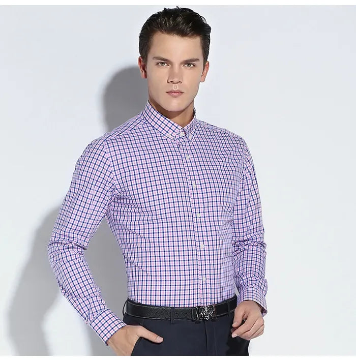 English Style Plaid Checked Cotton Men Shirts Without Pocket Long Sleeve Versatile Casual Standard-fit Button-down Gingham Shirt The Clothing Company Sydney