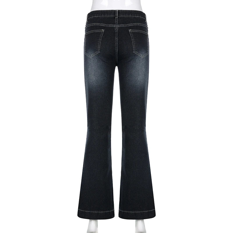 Vintage Skinny Y2K Low Waist Female Streetwear 2000s Aesthetic Chic Pants Solid Slim Flared Denim Jeans The Clothing Company Sydney