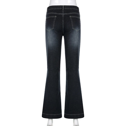 Vintage Skinny Y2K Low Waist Female Streetwear 2000s Aesthetic Chic Pants Solid Slim Flared Denim Jeans The Clothing Company Sydney