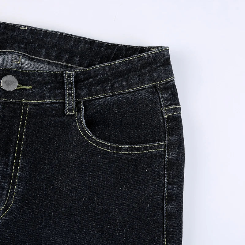 Vintage Skinny Y2K Low Waist Female Streetwear l Aesthetic Chic Pants Solid Slim Flared Denim Jeans - The Clothing Company Sydney