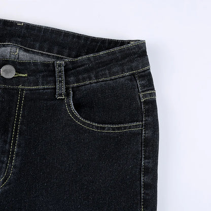 Vintage Skinny Y2K Low Waist Female Streetwear l Aesthetic Chic Pants Solid Slim Flared Denim Jeans - The Clothing Company Sydney