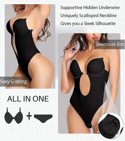 Women's Plunging Deep V-Neck Strapless Backless Bodysuit Seamless Thong Full Body Shapewear for Wedding Party Body Shaper The Clothing Company Sydney