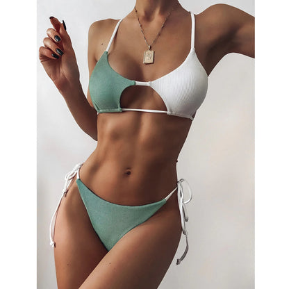 Women's Swimwear Lingerie Set Swimsuit Striped Push Up High Cut High Waist Halter Bikini Set Two Piece Swimsuit - The Clothing Company Sydney
