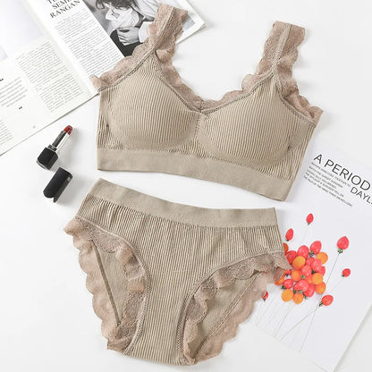 2 Piece Lace Underwear Set Padded Bra Set Women's Underwear Brassiere Fitness Crop Top Set - The Clothing Company Sydney