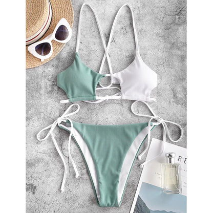 Women's Swimwear Lingerie Set Swimsuit Striped Push Up High Cut High Waist Halter Bikini Set Two Piece Swimsuit - The Clothing Company Sydney