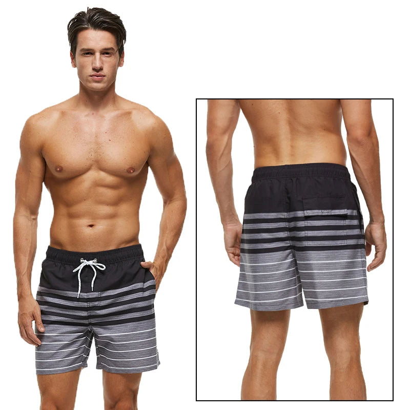 Summer Mens Swim Shorts Beach Quick Dry Printing Swimsuit Plus Size Mesh Liner Surfing Gym Board Shorts
