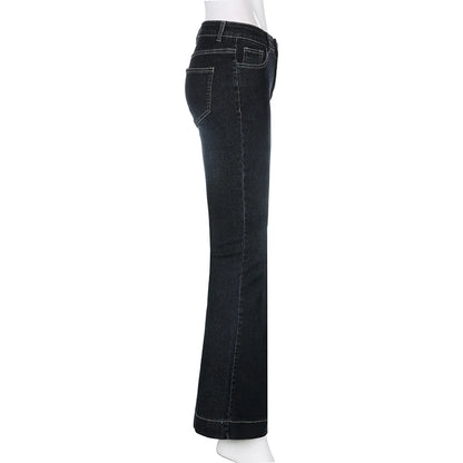 Vintage Skinny Y2K Low Waist Female Streetwear l Aesthetic Chic Pants Solid Slim Flared Denim Jeans - The Clothing Company Sydney