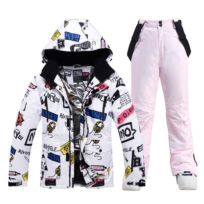 Men Women Snow Suit Wear Snowboarding Clothing Winter Warm Waterproof Outdoor Ski Set Jackets + Strap Pants - The Clothing Company Sydney