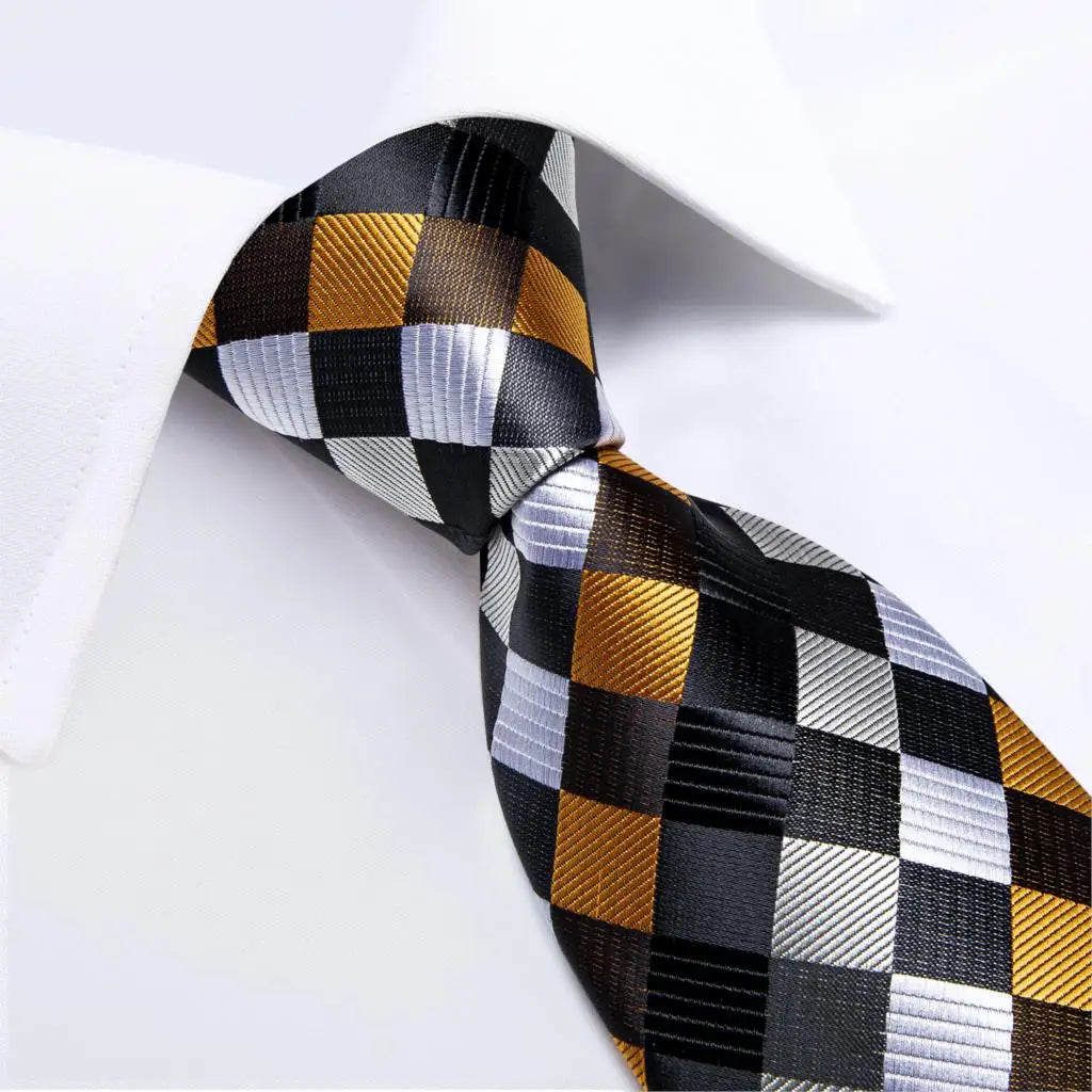 Plaid Print Men's Tie Set 8cm Width Neck Tie Handkerchief Cufflinks Business Wedding Tie Gift Set The Clothing Company Sydney