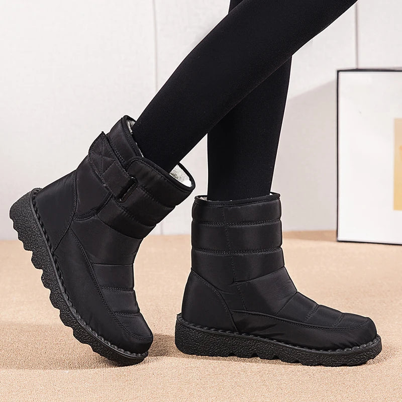 Non Slip Waterproof Snow Boots Women's Thick Plush Winter Ankle Boots Cotton Padded Shoes - The Clothing Company Sydney