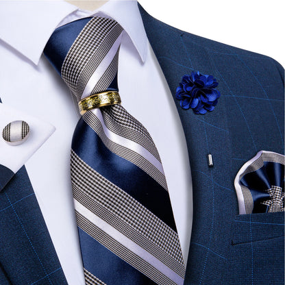 Men's Ties 8cm Wide Silk Neck Tie For Wedding Party Accessories Pocket Square Cufflinks Brooch Pin Set - The Clothing Company Sydney