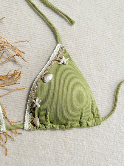 Shell Decoration Ribbed Bikini Women Swimwear Swimsuit Two-pieces Bikini Set Halter Strappy Bather Bathing Suit The Clothing Company Sydney