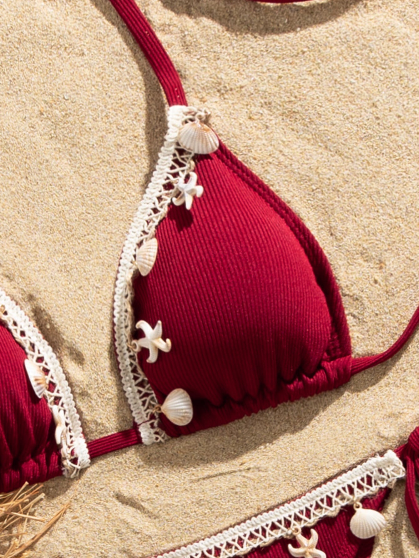 Shell Decoration Ribbed Bikini Women Swimwear Swimsuit Two-pieces Bikini Set Halter Strappy Bather Bathing Suit The Clothing Company Sydney