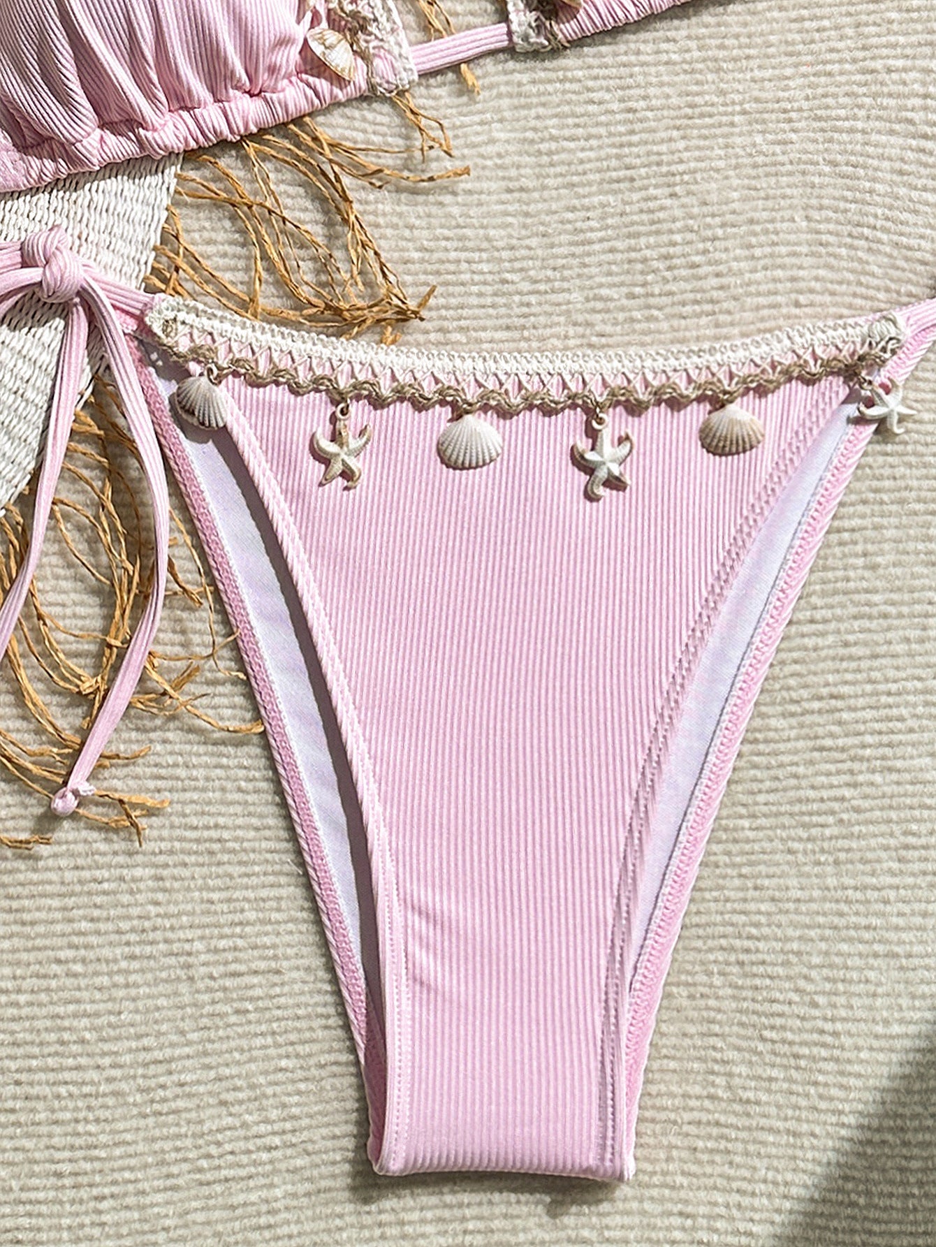 Shell Decoration Ribbed Bikini Women Swimwear Swimsuit Two-pieces Bikini Set Halter Strappy Bather Bathing Suit The Clothing Company Sydney