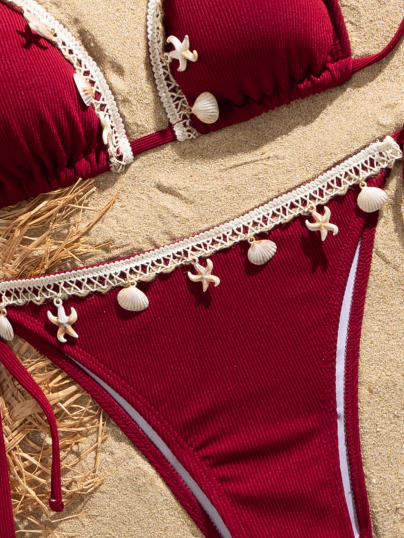 Shell Decoration Ribbed Bikini Women Swimwear Swimsuit Two-pieces Bikini Set Halter Strappy Bather Bathing Suit The Clothing Company Sydney