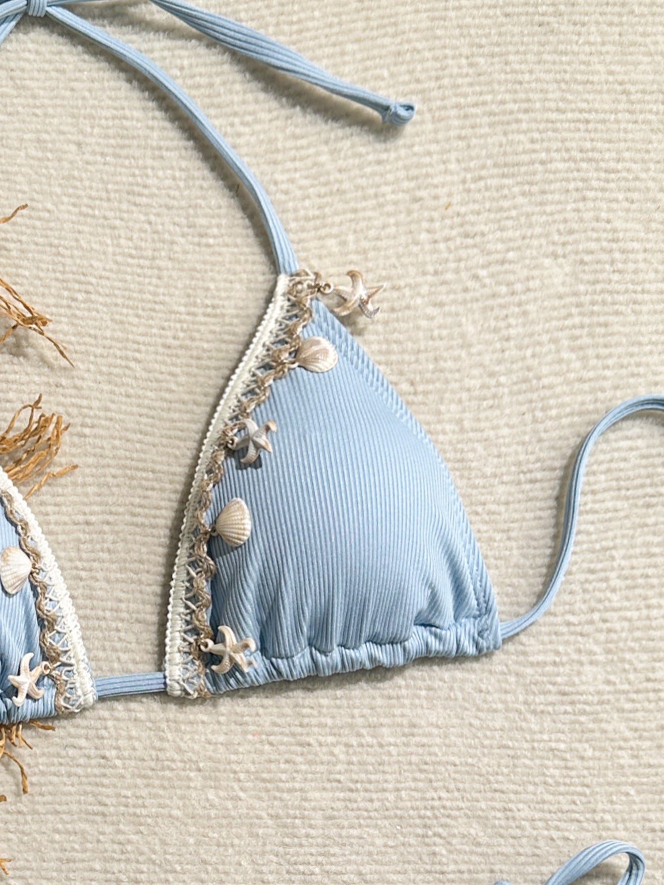 Shell Decoration Ribbed Bikini Women Swimwear Swimsuit Two-pieces Bikini Set Halter Strappy Bather Bathing Suit The Clothing Company Sydney