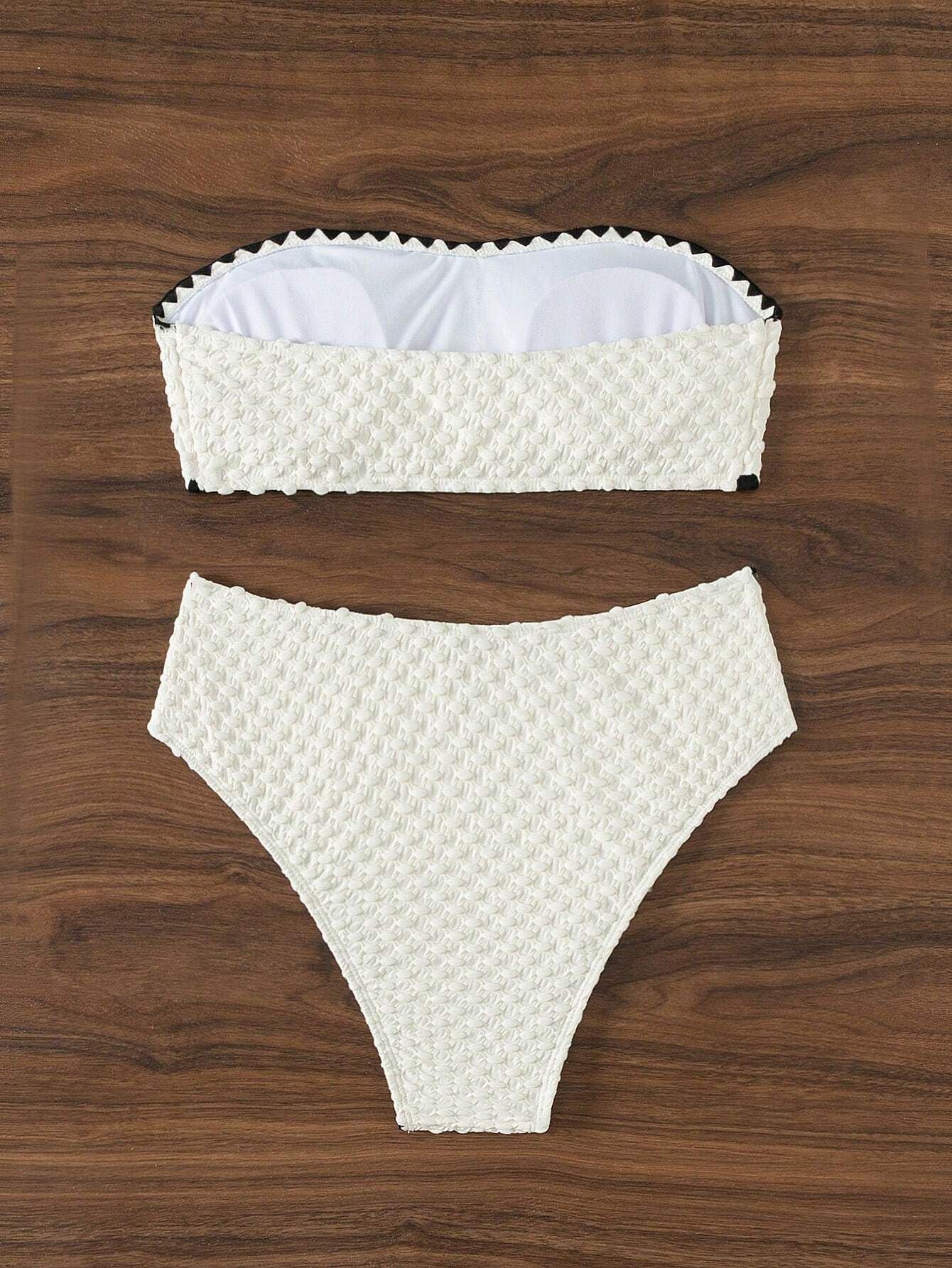 Swimwear White 2 Piece Strapless Swimsuit Bandeau Backless Bikini Set Lace-up Patchwork Bathing Suit The Clothing Company Sydney