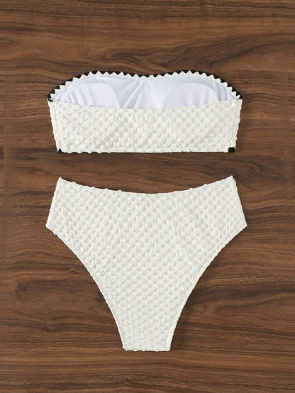 Swimwear White 2 Piece Strapless Swimsuit Bandeau Backless Bikini Set Lace-up Patchwork Bathing Suit The Clothing Company Sydney