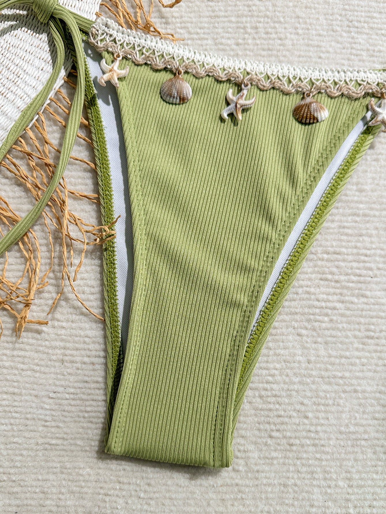 Shell Decoration Ribbed Bikini Women Swimwear Swimsuit Two-pieces Bikini Set Halter Strappy Bather Bathing Suit The Clothing Company Sydney