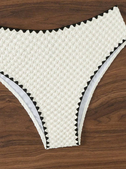 Swimwear White 2 Piece Strapless Swimsuit Bandeau Backless Bikini Set Lace-up Patchwork Bathing Suit The Clothing Company Sydney