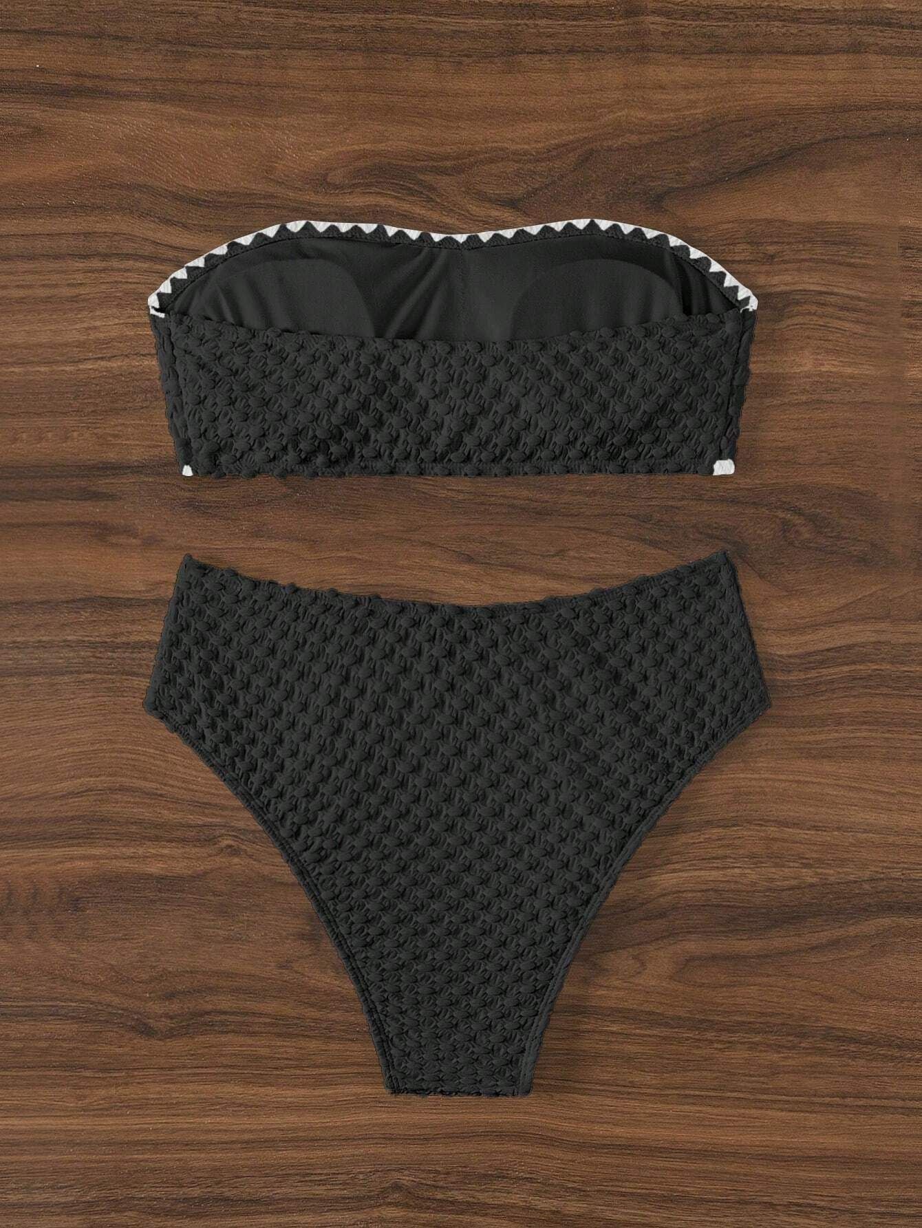 Swimwear White 2 Piece Strapless Swimsuit Bandeau Backless Bikini Set Lace-up Patchwork Bathing Suit The Clothing Company Sydney