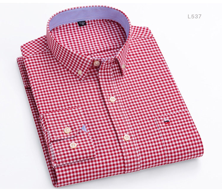 Men's Versatile Casual Checkered Oxford Cotton Shirts Single Pocket Long Sleeve Standard-fit Button Down Gingham Striped Shirt The Clothing Company Sydney