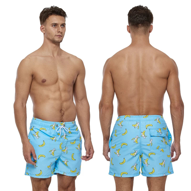 Summer Mens Swim Shorts Beach Quick Dry Printing Swimsuit Plus Size Mesh Liner Surfing Gym Board Shorts