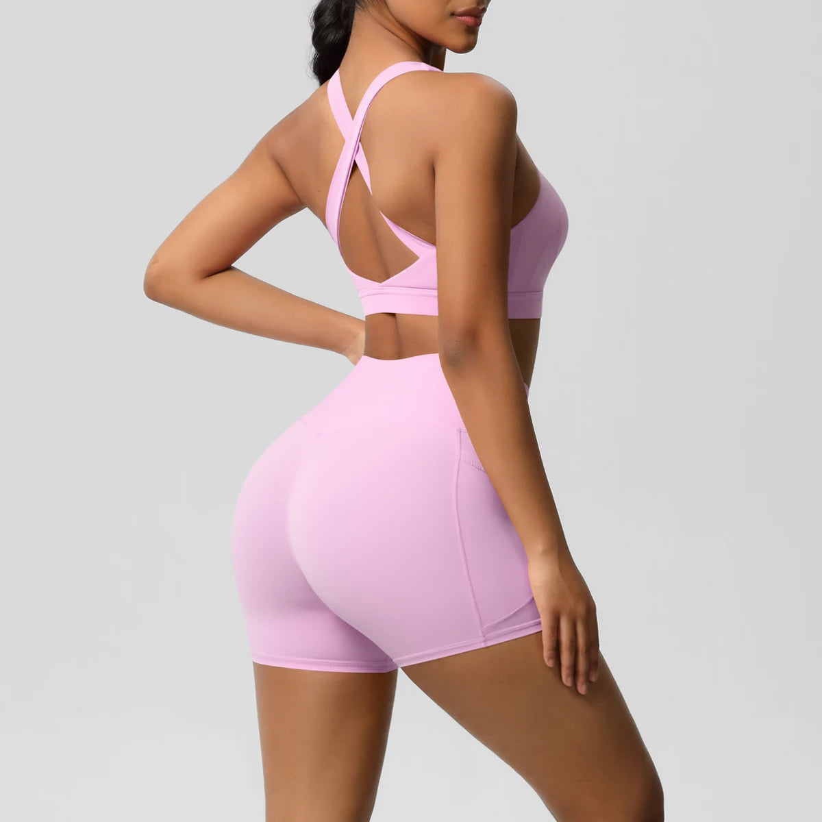 2 Piece Sportswear Pocketed Yoga Set Gym Clothes Yoga Suits Womens Sports Shorts Crossover Bra Gym Leggings Bike Shorts Set The Clothing Company Sydney