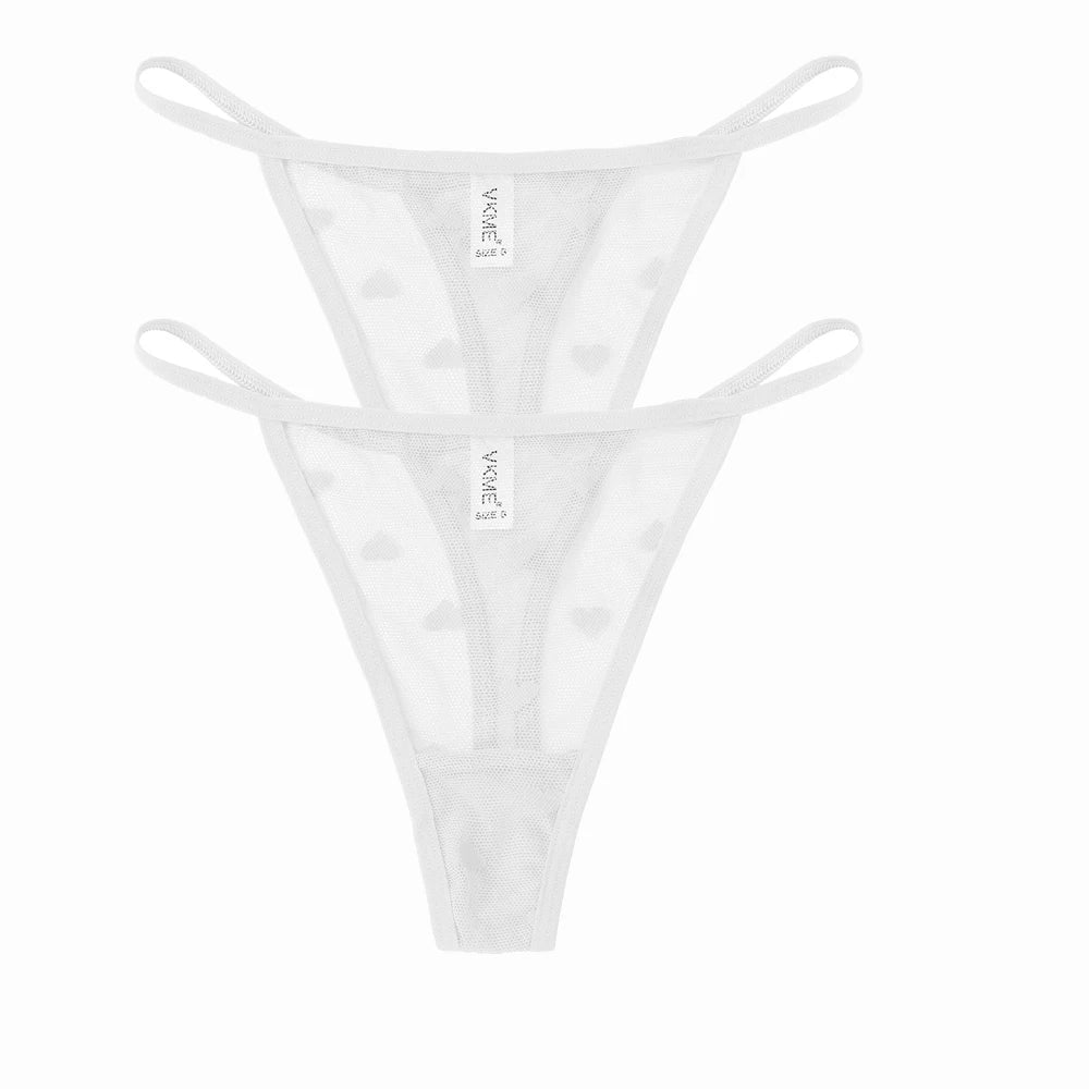 2 Piece Set Lace Sheer Thong Panties Women's Low Waist Seamless Lingerie Heart See Through Mesh Underpants Intimates Lingerie The Clothing Company Sydney