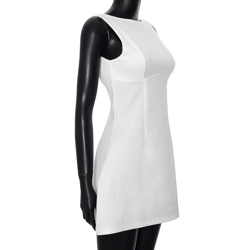 Women's Summer Short Backless Wedding Party Elegant Casual White Slip Sundress Sleeveless Dress - The Clothing Company Sydney